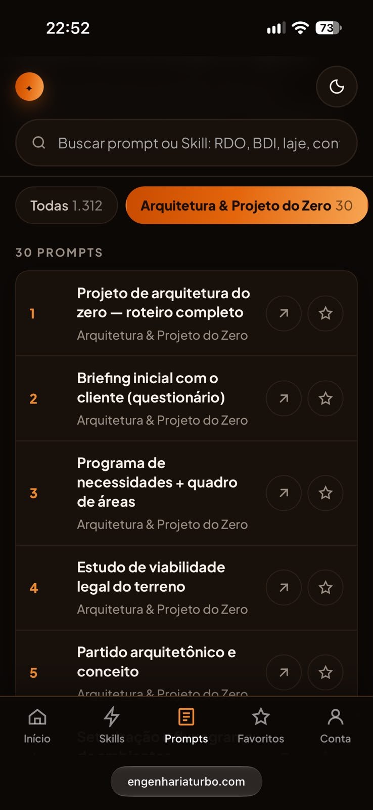 Lista de prompts com busca e favoritos